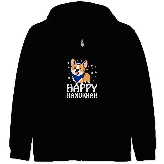 Corgi Pet Happy Hanukkah Corgi Dog Funny Holiday Ugly Sweater Zip Hoodies