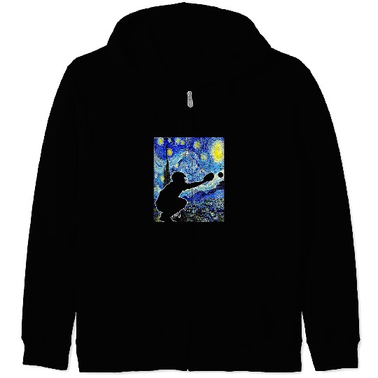 Sport Baseball Starry Night Van Gogh Baseball Catcher Zip Hoodies