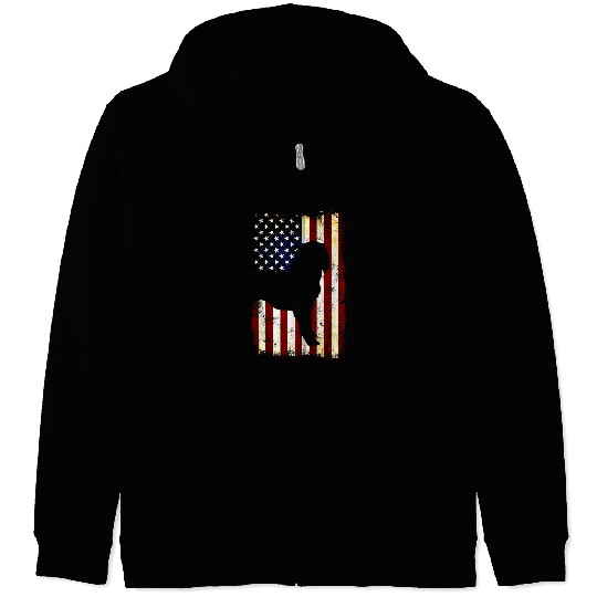 Boykin Spaniel Pet Silhouette American Flag 4th of July Zip Hoodies