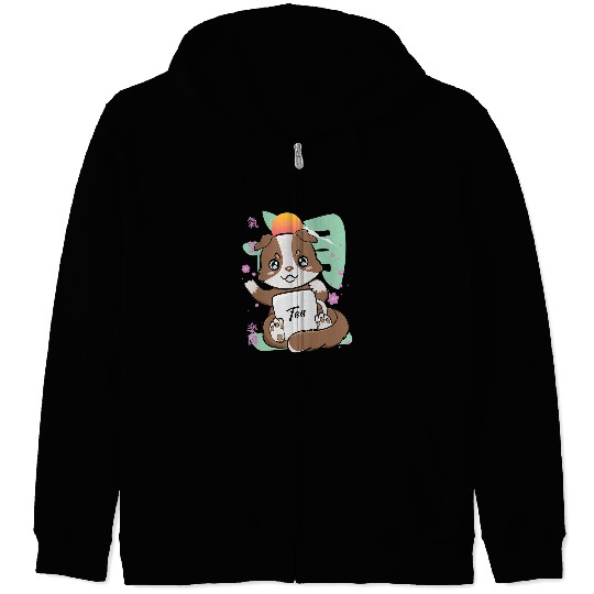 Australian Shepherd Pet Drinking Boba Tea Bubble Anime Zip Hoodies