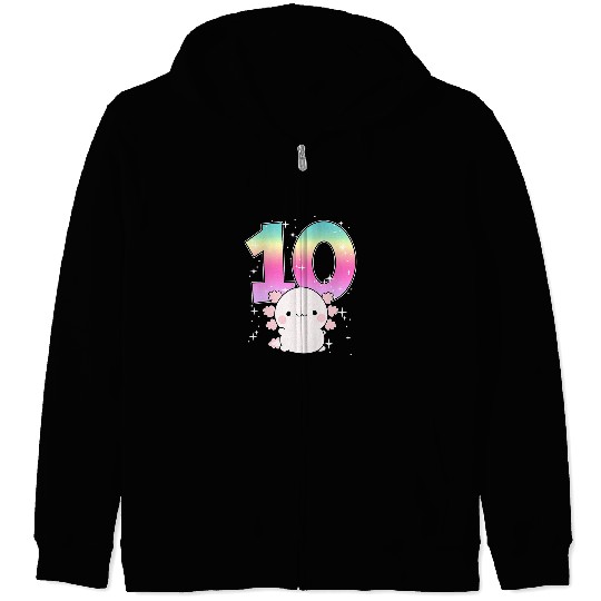 Axolotls Pet 10th Birthday Girl Salamander Kawaii Double Digits Zip Hoodies