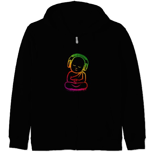 Buddha Headphones 2Buddhist Monk DJ Music Lover Zip Hoodies