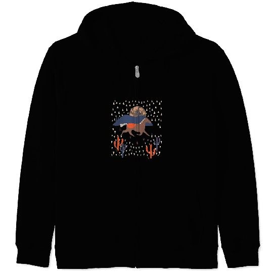 Horse Pet PowWow Wild West Horse Native American Cactus Indian Tribal Zip Hoodies
