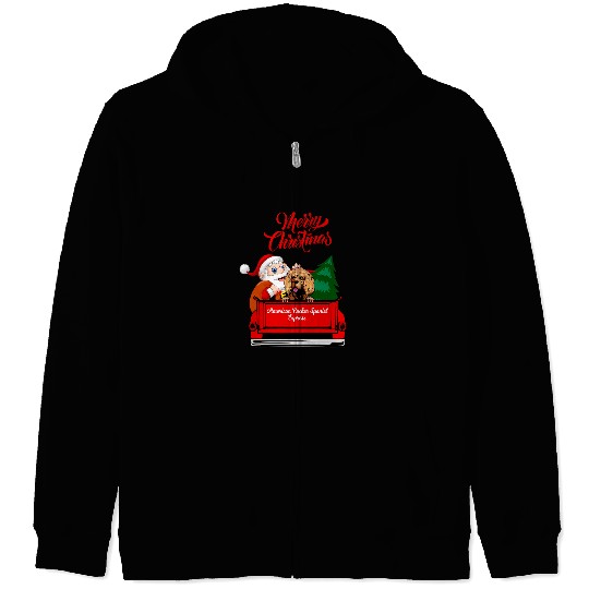 Cocker Spaniel Pet Dog Cocker Spaniel With Santa Claus Red Pickup Truck Zip Hoodies
