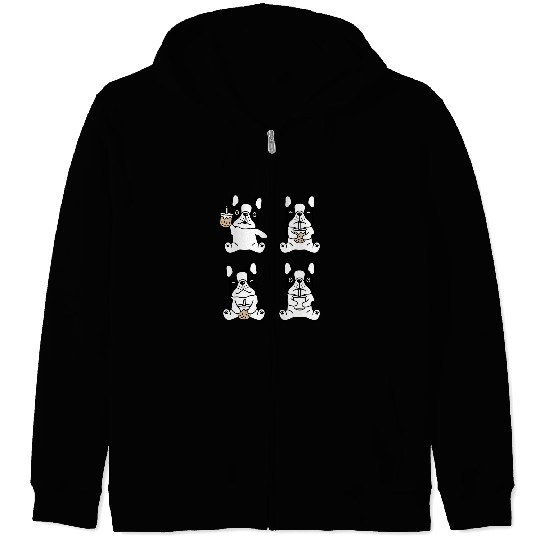 French Bulldog Pet Kawaii French bulldog Bubble Tea Frenchie Dog Drink Boba Tea Zip Hoodies