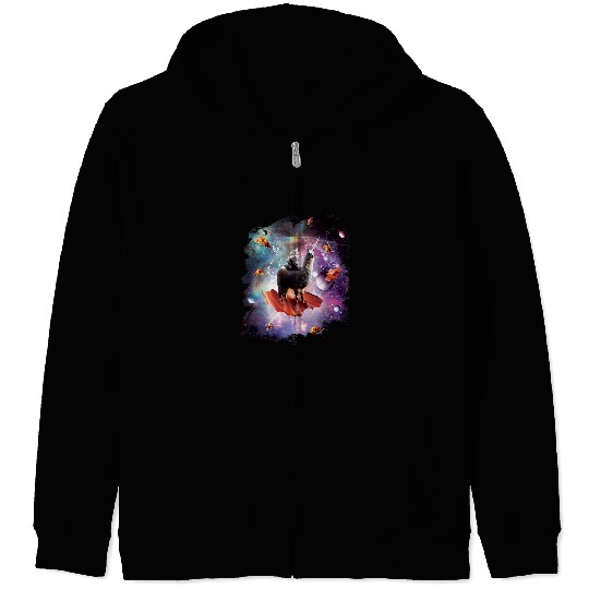 Llama Pet Space Cat Riding Unicorns Llama Bacon Taco Zip Hoodies