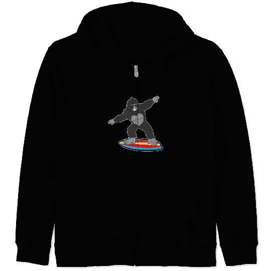 Gorilla Mokey Ape Surfing Surf Gift & Present Zip Hoodies