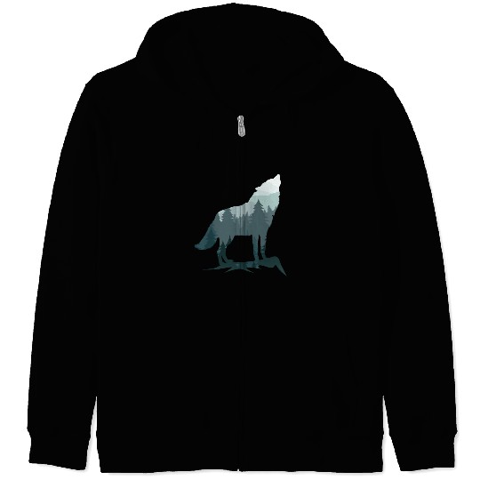 Lone Wolf Survives The Mountain Silhouette Art Zip Hoodies