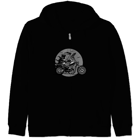 Death Motorcycle Death Grim Reaper Crow Gift Idea Zip Hoodies