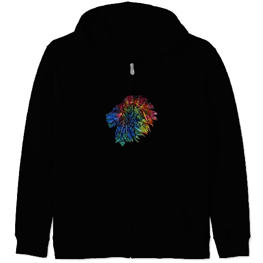 Psychedelic Lion Design Gift. Rainbow Mandala Zip Hoodies