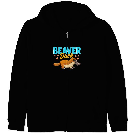 Beaver Duck Platypus Pun Cute Duck Billed Platypus Zip Hoodies