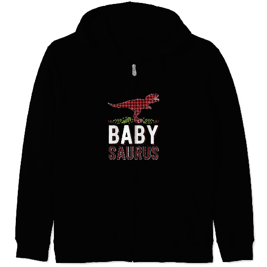Baby Saurus T Rex Kid Red Plaid Matching Family Zip Hoodies