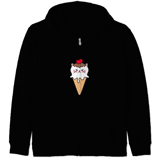 Cute funny sweet kitten ice cream cat cartoon Zip Hoodies