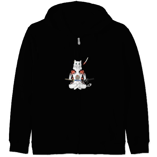 Japanese Samurai Cat Katana Ninja Yakuza Tattoo Zip Hoodies