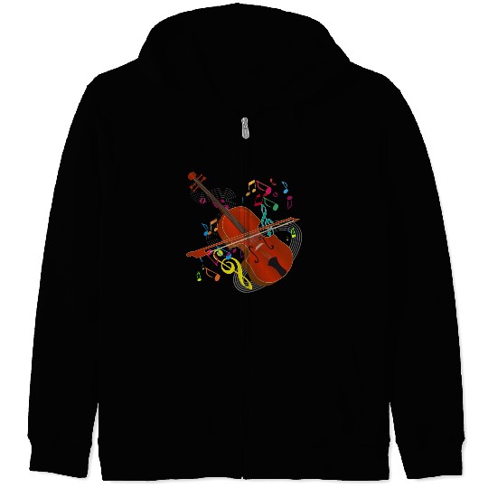 red-brown hand-drawn violin with notes Zip Hoodies