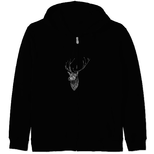 Red deer stag - ink illustration Zip Hoodies