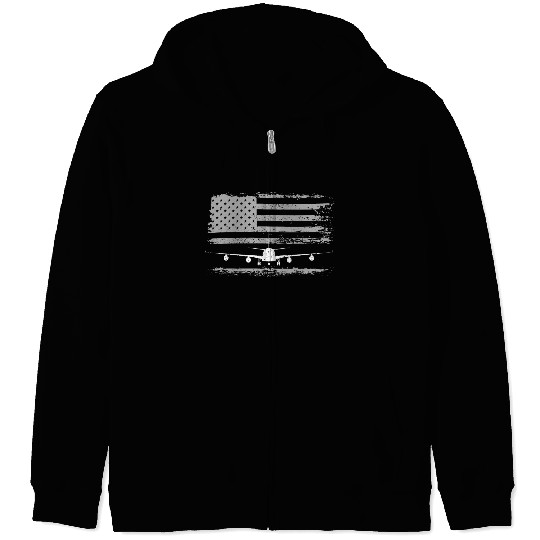 US Flag Airplane Patriotic American Pilot Zip Hoodies