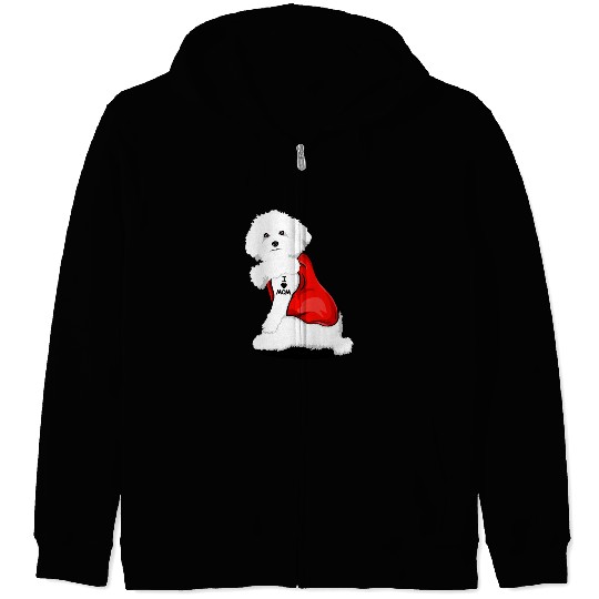 Bichon frise I Love Mom Tattoo Zip Hoodies