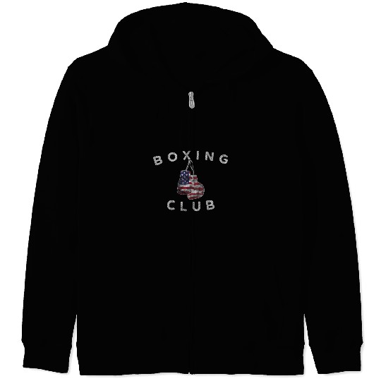 Boxing Club Vintage US Flag Boxing Gloves Zip Hoodies