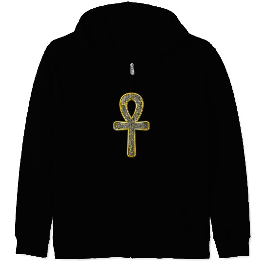 Ankh in stone with gold edge | Egyptian symbol Zip Hoodies