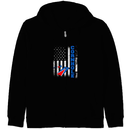 Cornhole Flag US American USA Player Game Bags Zip Hoodies