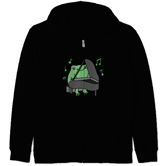 Frog Playing Piano For Piano Player Zip Hoodies
