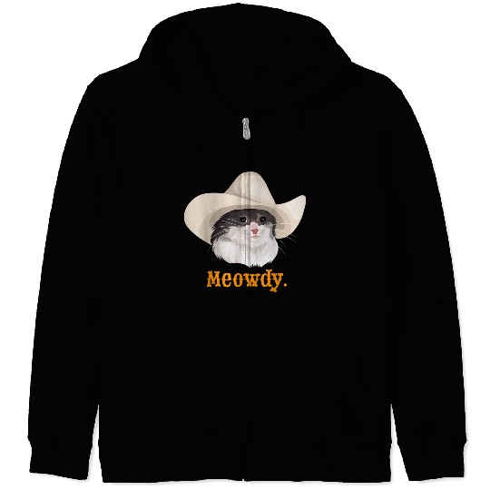 Meowdy Sad Cat Wearing a Cowboy Hat Meme Zip Hoodies