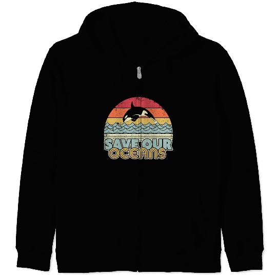 Save Our Oceans Orca Whale Retro Climate Change Zip Hoodies