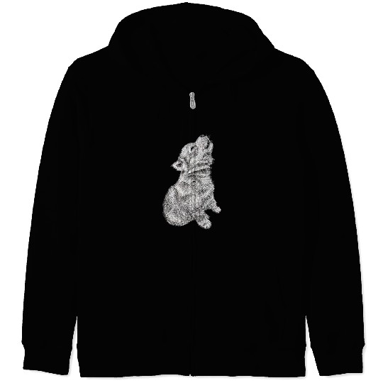 Cute Baby Howling Wolf Cub Sketch Zip Hoodies