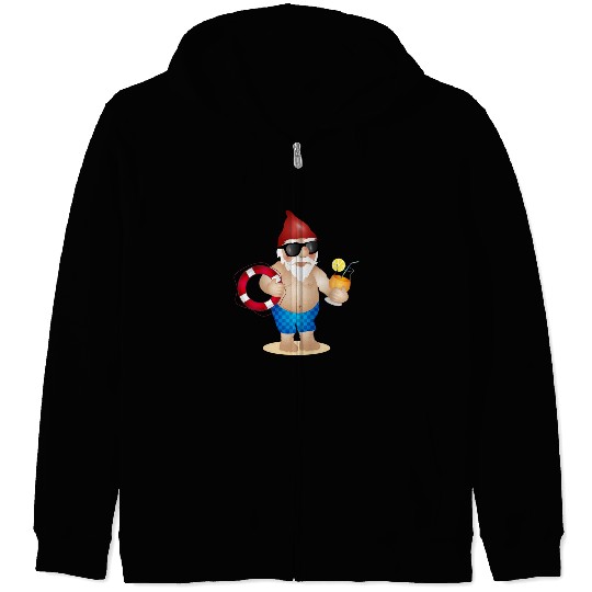 Garden gnome with swimming trunks and lifebuoy Zip Hoodies