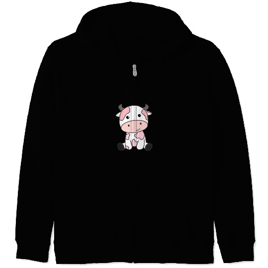 Strawberry Cow Cute Pink Strawberry Cow Kawaii Zip Hoodies