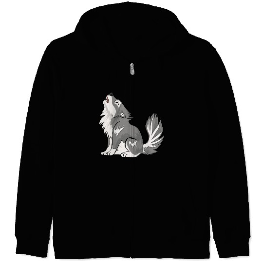 Cute Baby Howling Wolf Cub Gifts Animals Lover Zip Hoodies