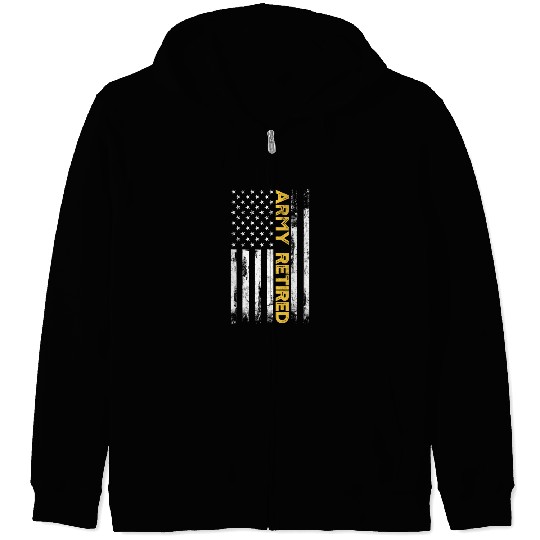 Retired US Army Thin Gold Line American Flag Zip Hoodies