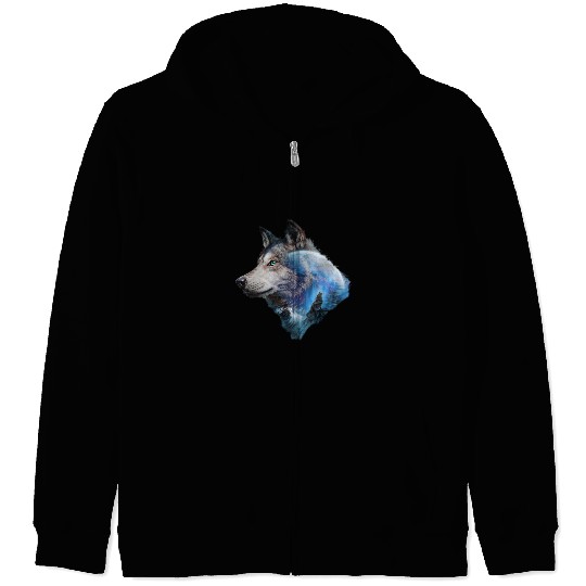 Wolf Moon Forest View Nature Zip Hoodies