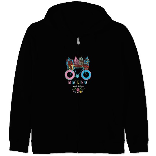 Mackinac Island Michigan Bike Art Zip Hoodies