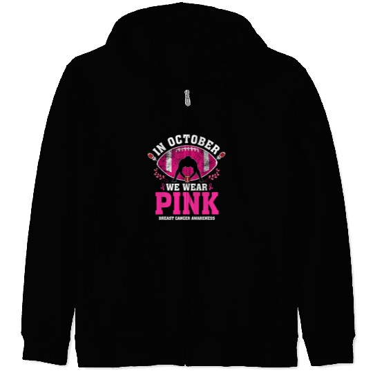October We Wear Pink Zip Hoodies Breast Cancer Awareness