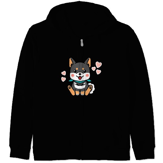Black Shiba Inu Valentines Day Kawaii Japanese Dog Zip Hoodies