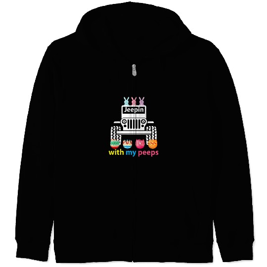 Jeepin With My Peeps Rabbit Riding Jeep Gift Zip Hoodies