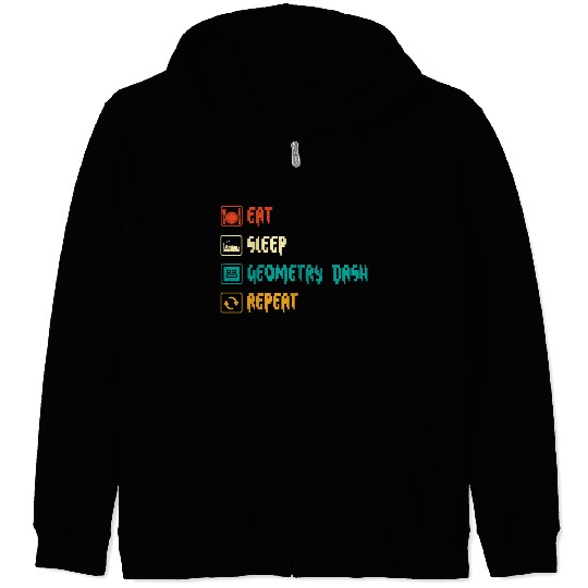 Eat sleep geometry dash repeat retro Jumper Repeat Zip Hoodies