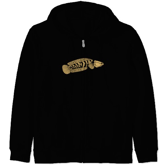 black and gold channa snakehead fish illustrations Zip Hoodies