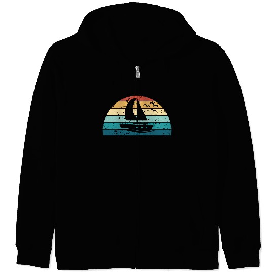 Retro Boating Sunset Vintage boat Sunrise Zip Hoodies