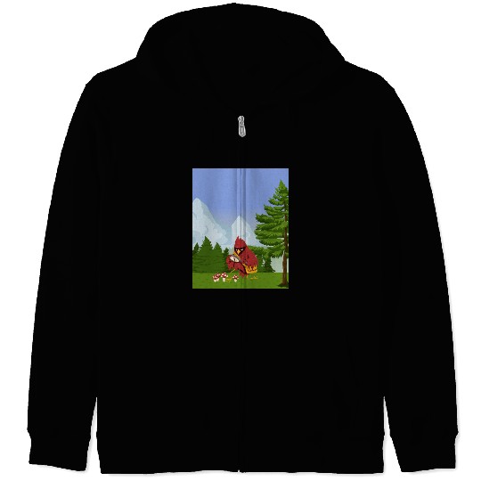 Cardinal Bird Foraging Collecting Mushrooms Zip Hoodies