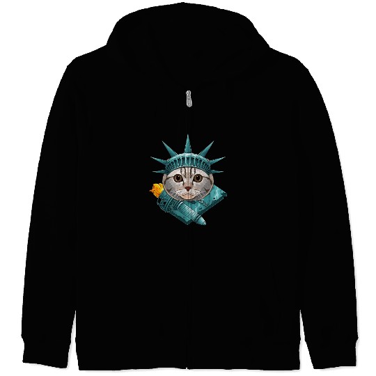 Statue Of Liberty Scottish Fold 4th Of July Cat US Zip Hoodies