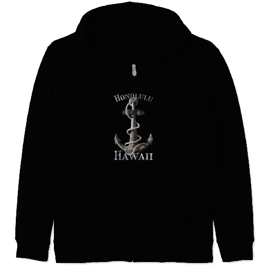 Honolulu Hawaii Nautical Anchor Sailing Zip Hoodies