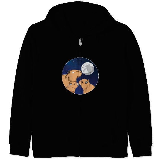 Three Capybara Moon Funny Pelican Capybara Wolf me Zip Hoodies