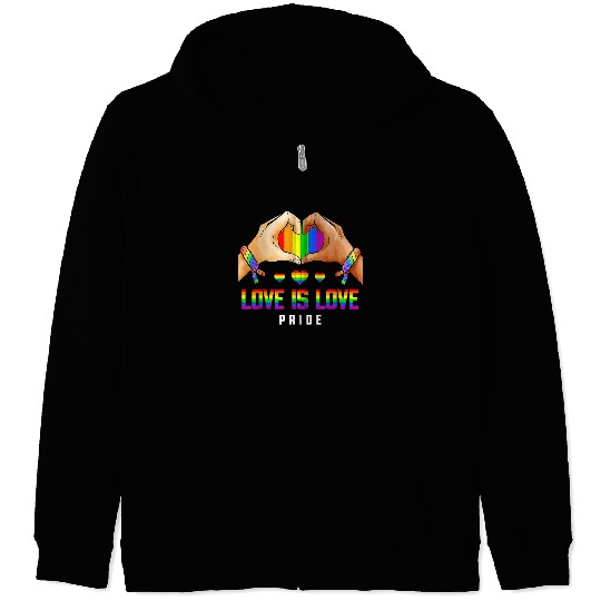 Love Is Love Gay Lesbian Pride LGBT Rainbow Heart Zip Hoodies