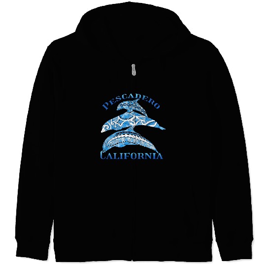 Pescadero California Vacation Tribal Dolphins Zip Hoodies