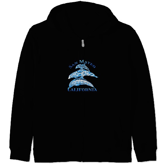 San Mateo California Vacation Tribal Dolphins Zip Hoodies