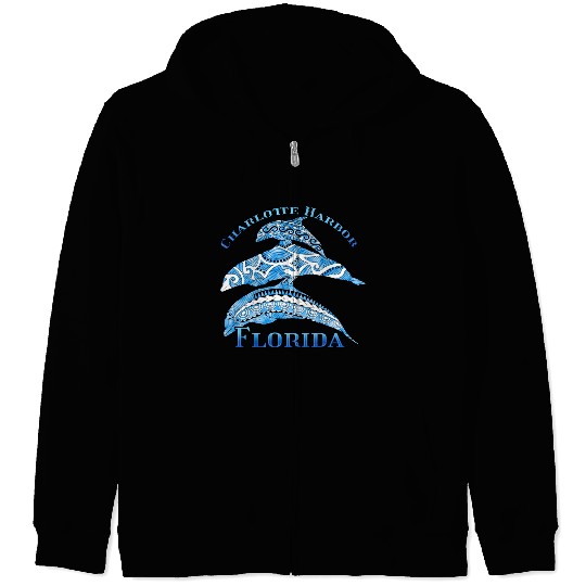 Charlotte Harbor Florida Vacation Tribal Dolphins Zip Hoodies