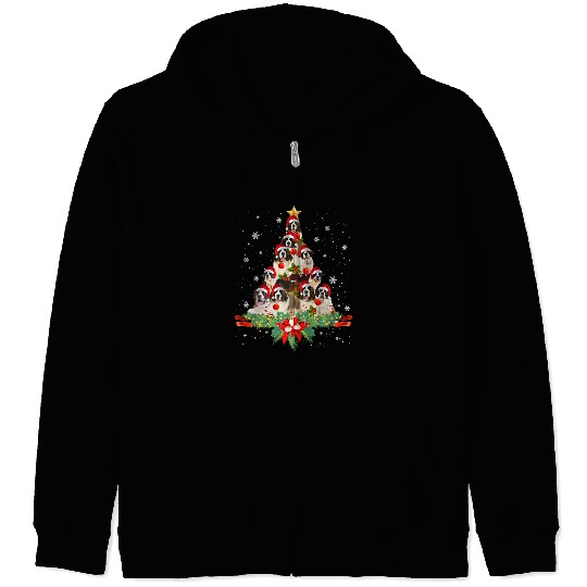 Saint Bernard Christmas Tree Zip Hoodies Dog Owner Gift